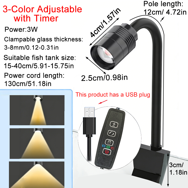 Aquarium Plant Light - Lámpara LED USB de 3W para